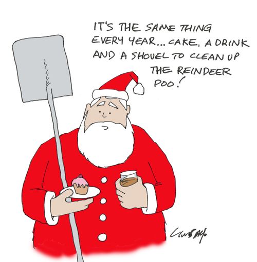"It's the same thing every year... cake, a drink and a shovel to clean up the reindeer poo!"