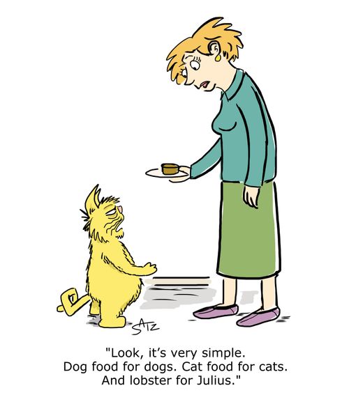 "Look, it's very simple.Dog food for dogs. Cat food for cats. And lobster for Julius."