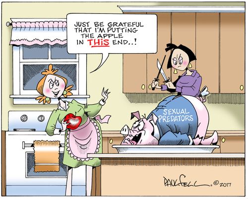 "Just be grateful that I'm putting the apple in this end...!"