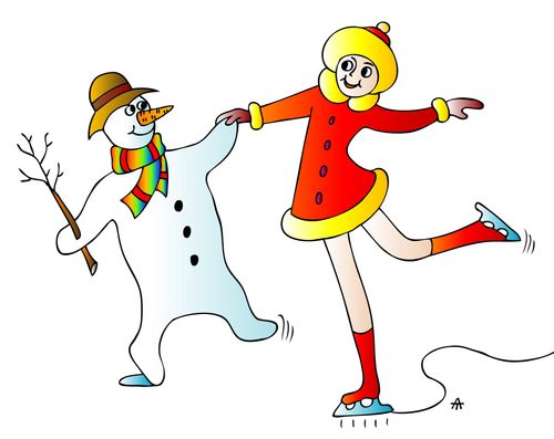 Snowman and girl