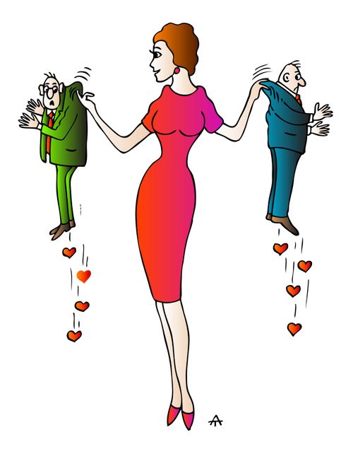 Woman picking between two men.
