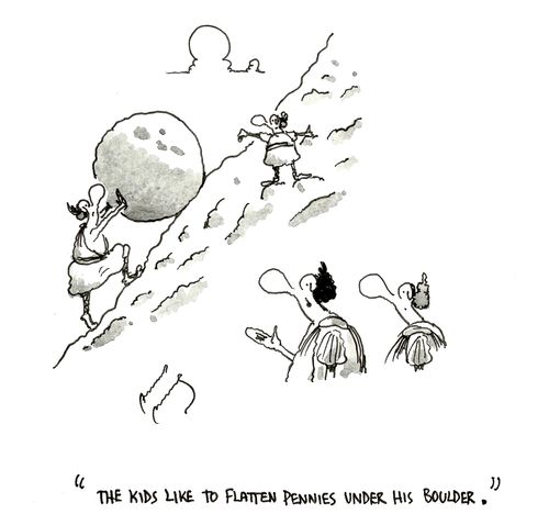 "The kids like to flatten pennies under his boulder."
