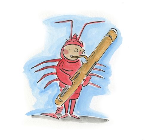 Lobster playing the bassoon.