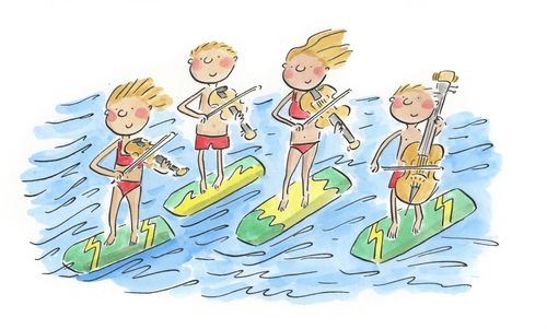 Quartet on surfboards