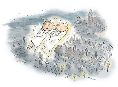 Scrooge and the Ghost above London