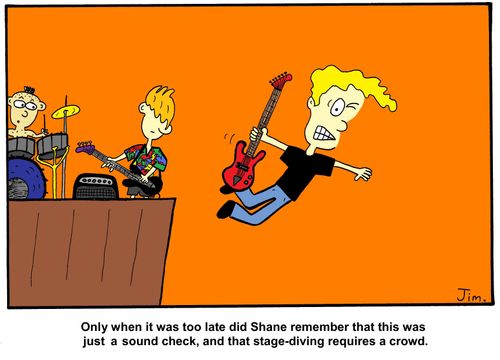 Only when it was too late did Shane remember that this was just a sound check, and that stage-diving requires a crowd.