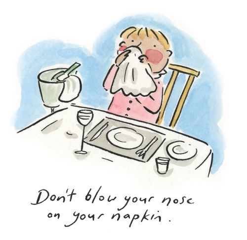 "Don't blow your nose on your napkin."