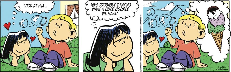 "Look at him...he's probably thinking about what a cute couple we make!"