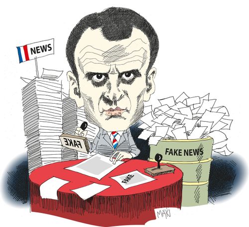 Emmanuel Macron stamps news as fake.