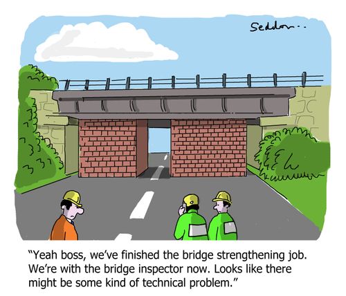 "Yeah boss, we've finished the bridge strengthening job. Looks like there might be some kind of technical problem."