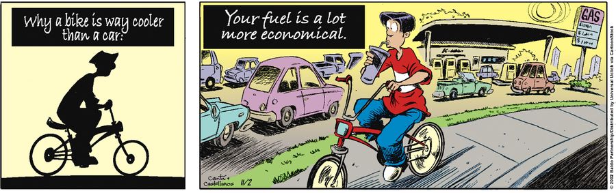 Why a bike is way cooler than a car: Your fuel is a lot more economical.