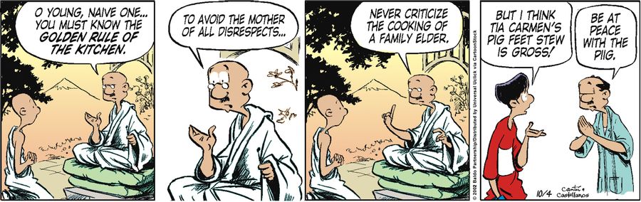 "O young, naive one...you must know the golden rule of the kitchen. To avoid the mother of all disrespects...never criticize the cooking of a family elder."