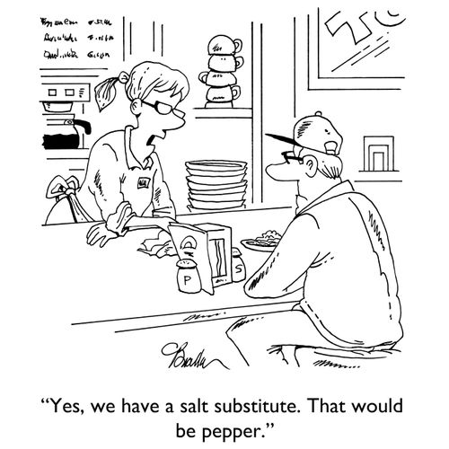 "Yes, we have a salt substitute. That would be pepper."