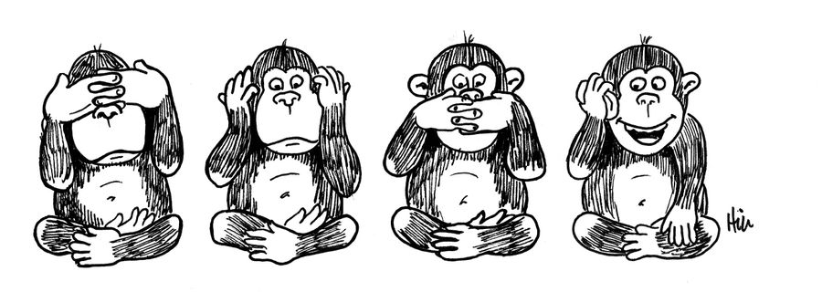 Monkeys hear no evil, see no evil, say no evil and talk on the mobile phone.