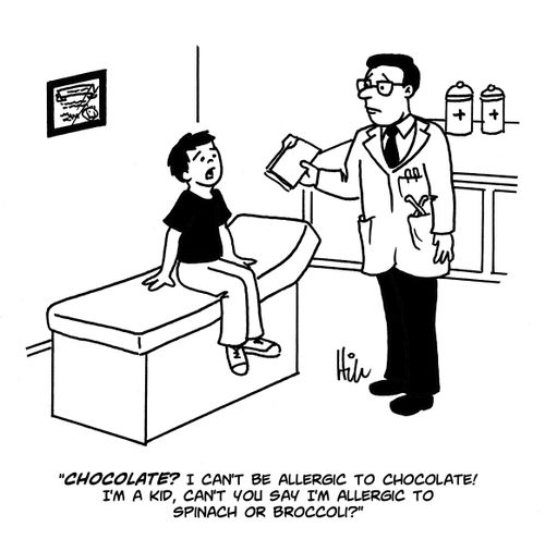 "Chocolate? I can't be allergic to chocolate! I'm a kid, can't you say I'm allergic to spinach or broccoli?"