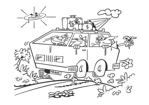 Family in caravan on a holiday trip