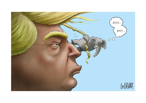 The Republican party descends on Trump's nose.