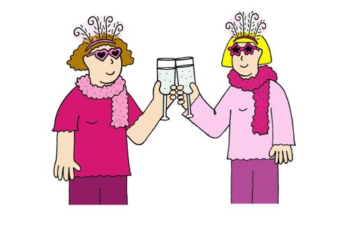 Two women celebrating with champagne.