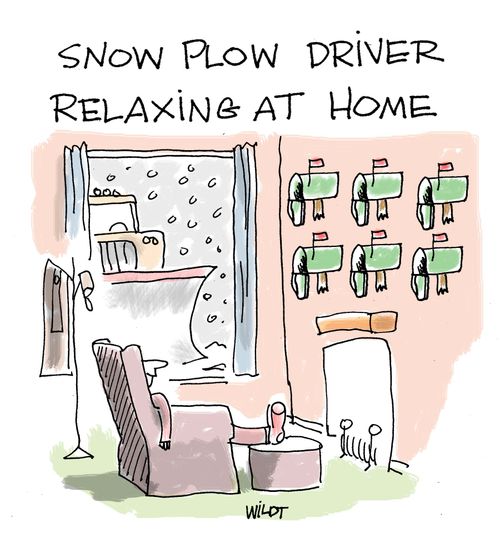 Snow Plow Driver Relaxing at Home.