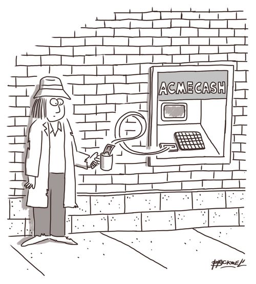 Bank machine gives to beggar 