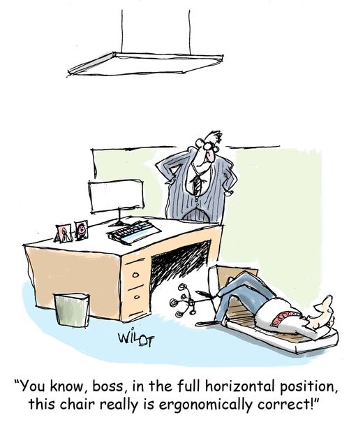 "You know, boss, in the full horizontal position, this chair really is ergonomically correct."