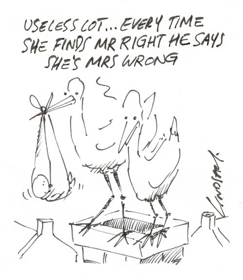 "Useless lot... every time she finds Mr Right he says she's Mrs Wrong." 