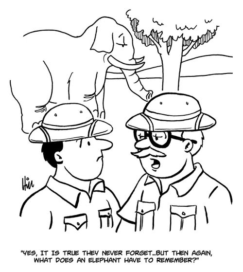 "Yes, it is true they never forget...but then again, what does an elephant have to remember?"