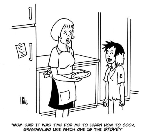 "Mom said it was time for me to learn how to cook, Grandma...so like which one is the stove?"