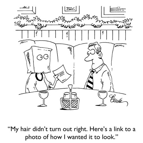 "My hair didn't turn out right. Here's a link to a photo of how I wanted it to look."