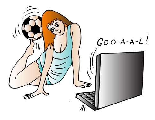 A woman watches football on her computer.