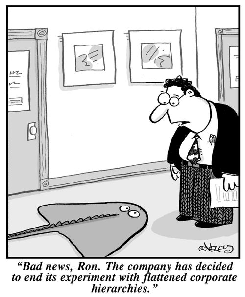 "Bad news, Ron. The company has decided to end its experiment with flattened corporate hierarchies."