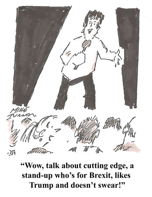 "Wow, talk about cutting edge, a stand-up who's for Brexit, likes Trump and doesn't swear!"