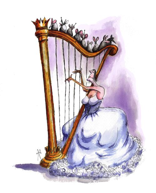 A woman playing the harp