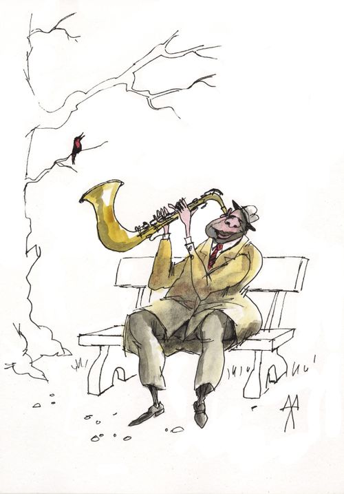 Singing bird and musician