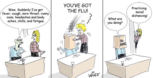 "Wow. Suddenly I've got fever, cough, sore throat, runny nose, headaches and body aches, chills, and fatigue."