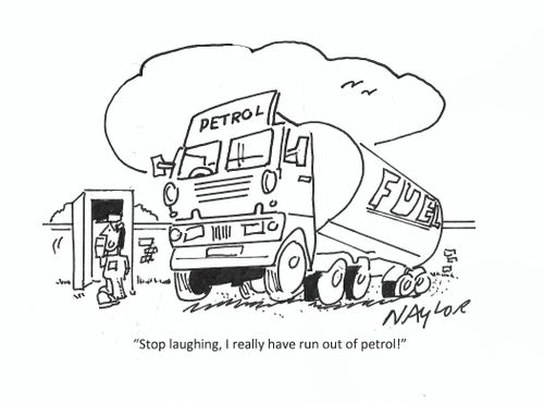 "Stop laughing, I really have run out of petrol!"