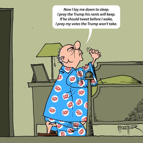 "Now I lay me down to sleep. I pray the Trump his rants will keep. If he should tweet before I wake, I pray my votes the Trump won't take."
