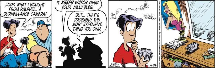 "Look what I bought from Ralphie...a surveillance camera! It keeps watch over your valuables."