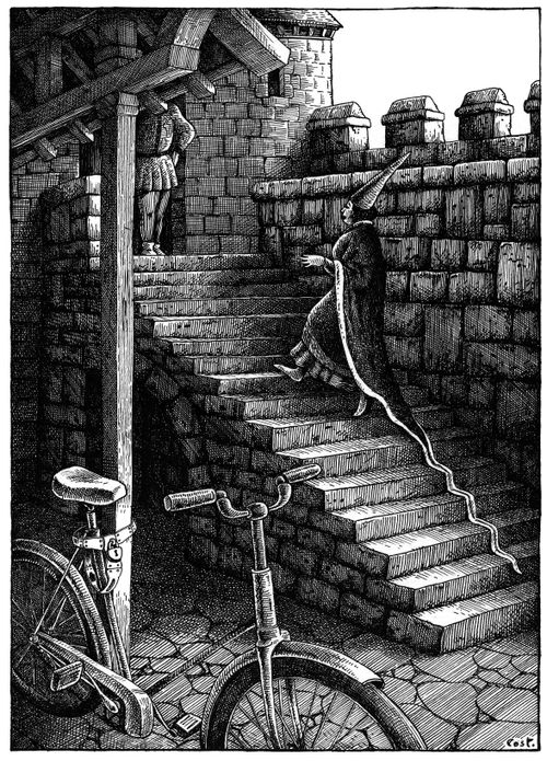 Princess uses her chastity belt to lock up her bike.