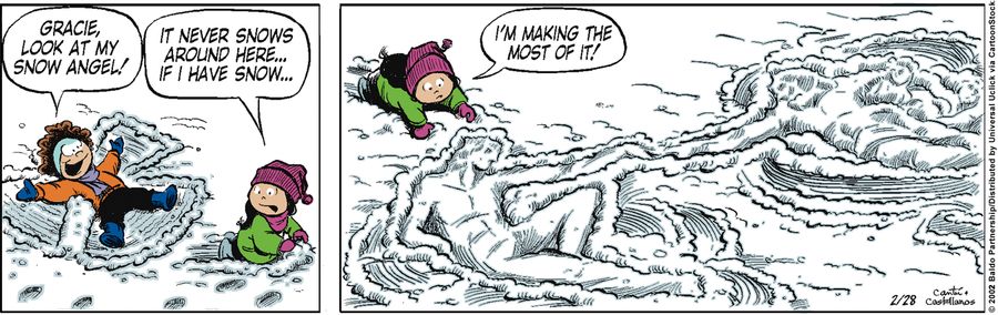 "Gracie, look at my snow angel!"