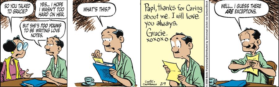 "Yes...I hope I wasn't too hard on her. But she's too young to be writing love notes."
