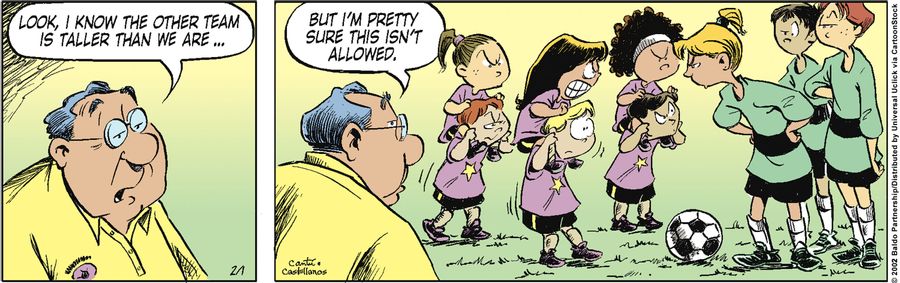 "Look, I know the other team is taller than we are...but I'm pretty sure this isn't allowed."