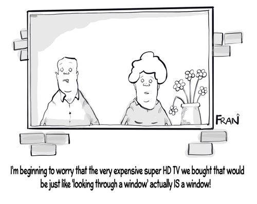 I'm beginning to think that the expensive super HD TV we bought that would be just like 'looking through a window' actually IS a window!"