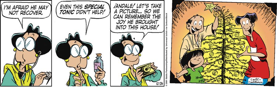 "I'm afraid he may not recover. Even this special tonic didn't help! Andale! Let's take a picture...so we can remember the joy he brought into this house!"