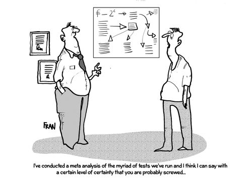 "I've conducted a meta analysis of the myriad of tests we've run and I think I can say with a certain level of certainty that you are probably screwed..."