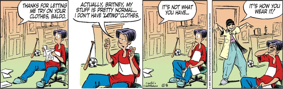 "Thanks for letting me try on your clothes, Baldo."