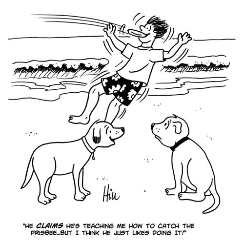 "He claims he's teaching me how to catch the frisbee...but I think he just likes doing it!"
