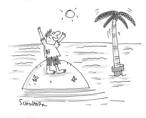 A man on an island is given a palm tree.