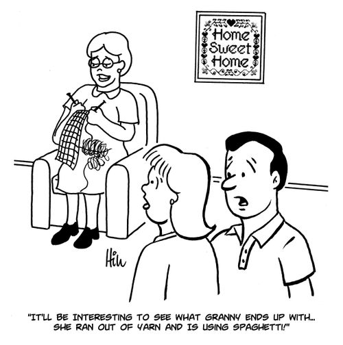 "It'll be interesting to see what granny ends up with...she ran out of yarn and is using spaghetti!"