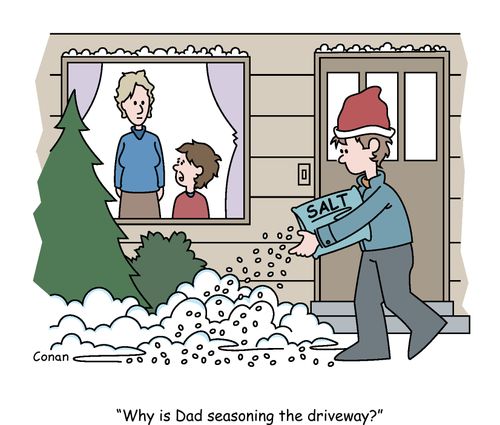 "Why is dad seasoning the driveway?"